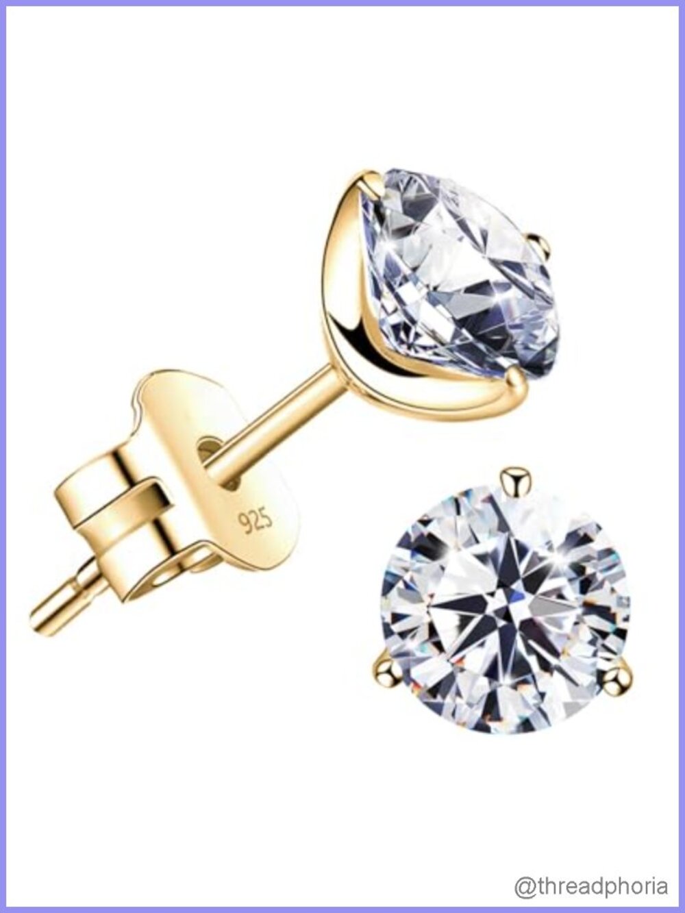 18K Gold Plated Sterling Silver Cubic Zirconia Stud Earrings